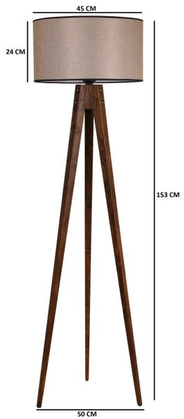 Φωτιστικό Δαπέδου Tripod Ceviz Lambader Silindir Koyu Hasır Abajurlu Καρυδί