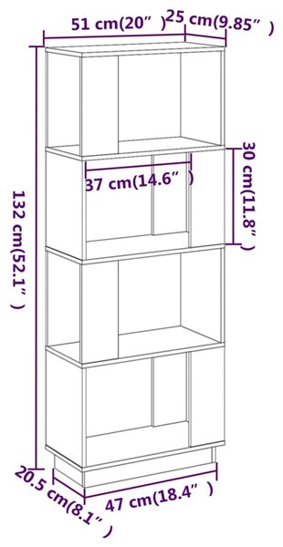 VidaXL Βιβλιοθήκη/Διαχωριστικό Χώρου 51x25x132 εκ. Μασίφ Ξύλο Πεύκου