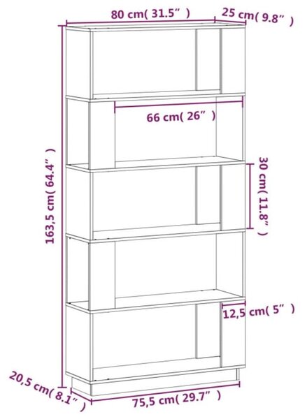 VidaXL Βιβλιοθήκη/Διαχωριστικό Χώρου Λευκό 80x25x163,5 εκ. Μασίφ Πεύκο