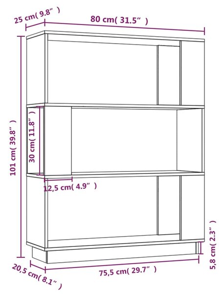 VidaXL Βιβλιοθήκη/Διαχωριστικό Χώρου Μαύρο 80x25x101 εκ. Μασίφ Πεύκο