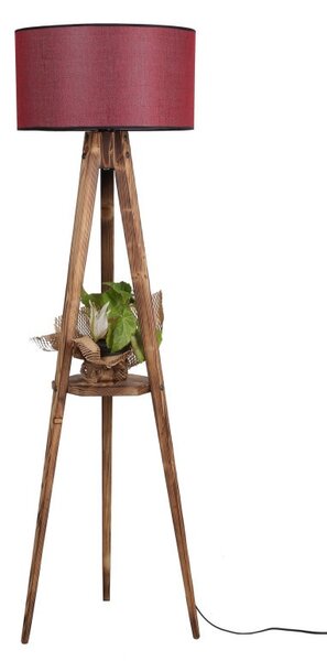 Φωτιστικό Δαπέδου Sehbali Tripod Yanik Lambader Silindir Hasir Bordo Abajurlu Καφέ/Κόκκινο Μπορντό