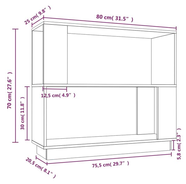 VidaXL Βιβλιοθήκη/Διαχωριστικό Χώρου Μαύρο 80x25x70 εκ. Μασίφ Πεύκο