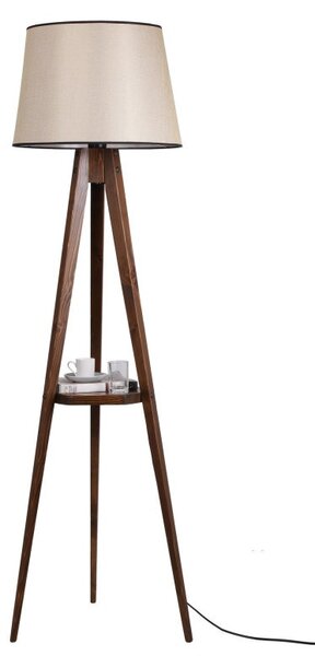 Φωτιστικό Δαπέδου Sehbali Tripod Ceviz Lambader Pramit Acik Hasir Abajurlu Καρυδί