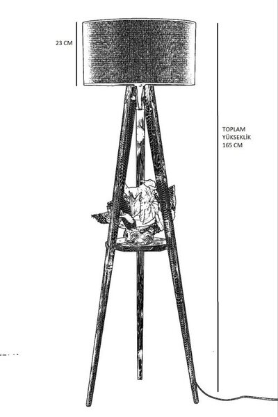 Φωτιστικό Δαπέδου Sehbali Tripod Yanik Lambader Silindir Hasir Bordo Abajurlu Καφέ/Κόκκινο Μπορντό
