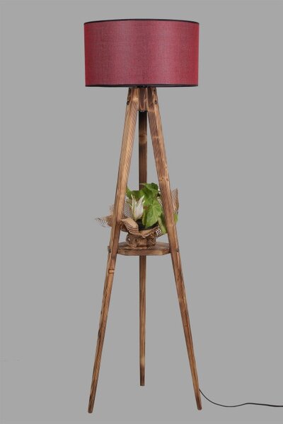 Φωτιστικό Δαπέδου Sehbali Tripod Yanik Lambader Silindir Hasir Bordo Abajurlu Καφέ/Κόκκινο Μπορντό