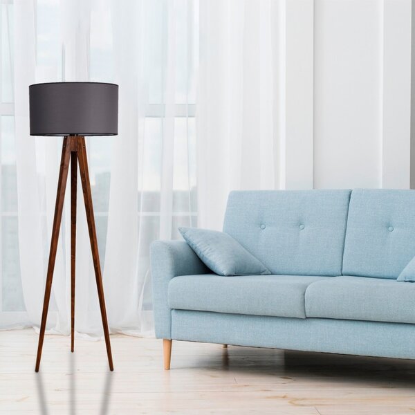 Φωτιστικό Δαπέδου Tripod Ceviz Lambader Silindir Koyu Γκρι Abajurlu Γκρι/Καρυδί