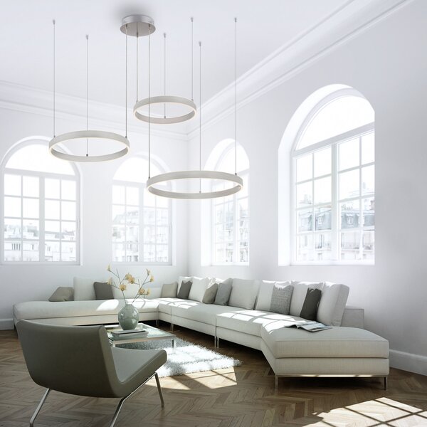 JUST LIGHT. GmbH Κρεμαστό φωτιστικό LED Lilluti, ασημί, σίδερο, αλουμίνιο, 3 δακτύλιοι, ρυθμιζόμενος, Μεταλλικό, Σαλόνι / τραπεζαρία, Μέταλλο, σύγχρονο