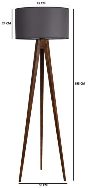 Φωτιστικό Δαπέδου Tripod Ceviz Lambader Silindir Koyu Γκρι Abajurlu Γκρι/Καρυδί