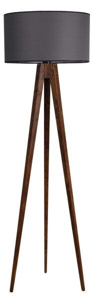 Φωτιστικό Δαπέδου Tripod Ceviz Lambader Silindir Koyu Γκρι Abajurlu Γκρι/Καρυδί