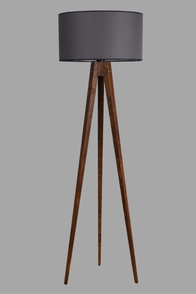 Φωτιστικό Δαπέδου Tripod Ceviz Lambader Silindir Koyu Γκρι Abajurlu Γκρι/Καρυδί
