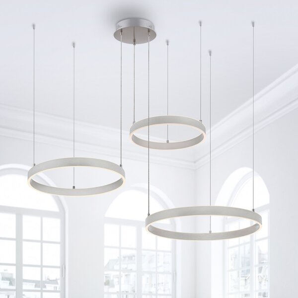 JUST LIGHT. GmbH Κρεμαστό φωτιστικό LED Lilluti, ασημί, σίδερο, αλουμίνιο, 3 δακτύλιοι, ρυθμιζόμενος, Μεταλλικό, Σαλόνι / τραπεζαρία, Μέταλλο, σύγχρονο
