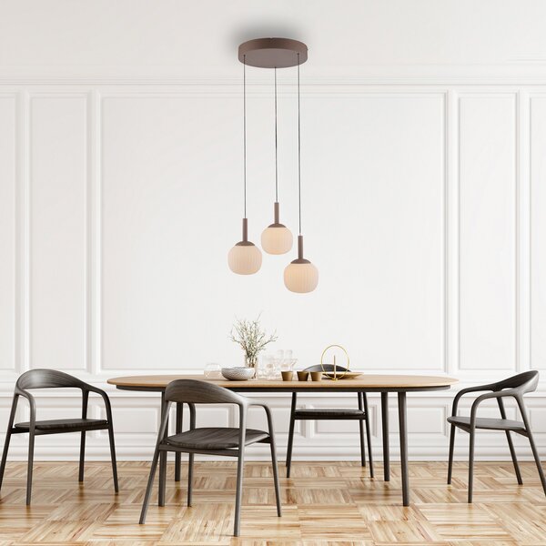 JUST LIGHT. GmbH Κρεμαστό φωτιστικό LED Nami, 3 λαμπτήρες, στρογγυλό, χρώμα άμμου, λευκό, γυαλί,, ρυθμιζόμενος, Μπεζ, Σαλόνι / τραπεζαρία, Γυαλί, Σφαίρα