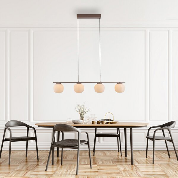 JUST LIGHT. GmbH Κρεμαστό φωτιστικό LED Nami, 4 λαμπτήρες, μακρύ, χρώμα άμμου, λευκό, γυαλί,, ρυθμιζόμενος, Μπεζ, Σαλόνι / τραπεζαρία, Γυαλί, Σφαίρα