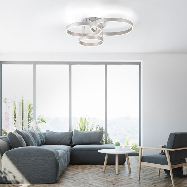JUST LIGHT. GmbH Φωτιστικό οροφής LED Lilluti, ασημί, σίδερο, αλουμίνιο, 3 δακτύλιοι, ρυθμιζόμενος, Μεταλλικό, Σαλόνι / τραπεζαρία, Μέταλλο, σύγχρονο