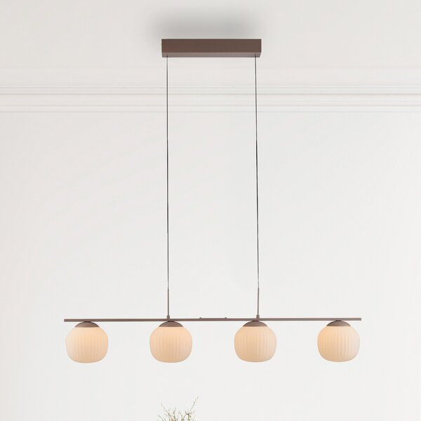 JUST LIGHT. GmbH Κρεμαστό φωτιστικό LED Nami, 4 λαμπτήρες, μακρύ, χρώμα άμμου, λευκό, γυαλί,, ρυθμιζόμενος, Μπεζ, Σαλόνι / τραπεζαρία, Γυαλί, Σφαίρα