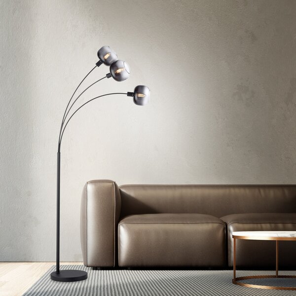 JUST LIGHT. GmbH Φωτιστικό δαπέδου Zea, 3 λάμπες, καπνιστό γκρι/μαύρο, γυαλί, E14, Γκρι, Σαλόνι / τραπεζαρία, Γυαλί, σύγχρονο