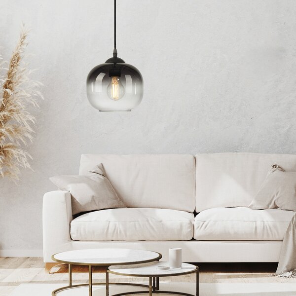 JUST LIGHT. GmbH Κρεμαστό φωτιστικό Zea, 1 λάμπα, καπνιστό γκρι/μαύρο, γυαλί, E27, Γκρι, Σαλόνι / τραπεζαρία, Γυαλί, σύγχρονο