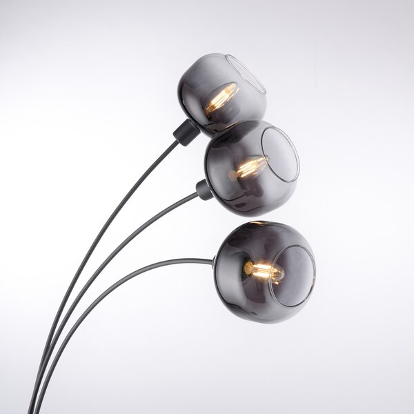 JUST LIGHT. GmbH Φωτιστικό δαπέδου Zea, 3 λάμπες, καπνιστό γκρι/μαύρο, γυαλί, E14, Γκρι, Σαλόνι / τραπεζαρία, Γυαλί, σύγχρονο