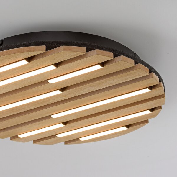 JUST LIGHT. GmbH Φωτιστικό οροφής LED Akustik, Ø 38 cm, φυσικό ξύλο, μέταλλο, Ξύλου, Σαλόνι / τραπεζαρία, Ξύλο, σύγχρονο