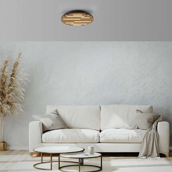 JUST LIGHT. GmbH Φωτιστικό οροφής LED Akustik, Ø 38 cm, φυσικό ξύλο, μέταλλο, Ξύλου, Σαλόνι / τραπεζαρία, Ξύλο, σύγχρονο