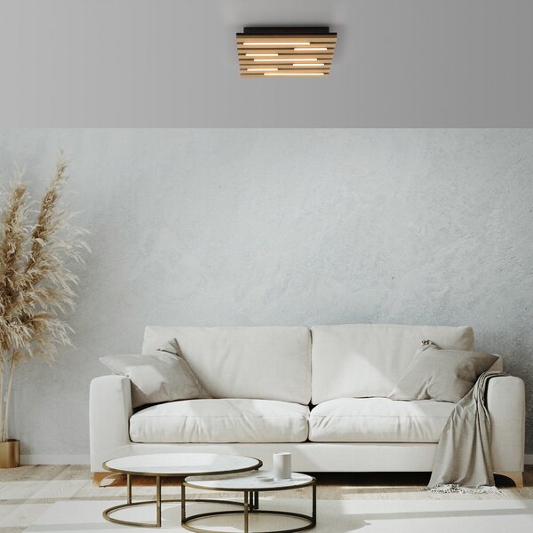 JUST LIGHT. GmbH Φωτιστικό οροφής LED Akustik, 30 x εκ., φυσικό ξύλο, μέταλλο, Ξύλου, Σαλόνι / τραπεζαρία, Ξύλο, σύγχρονο