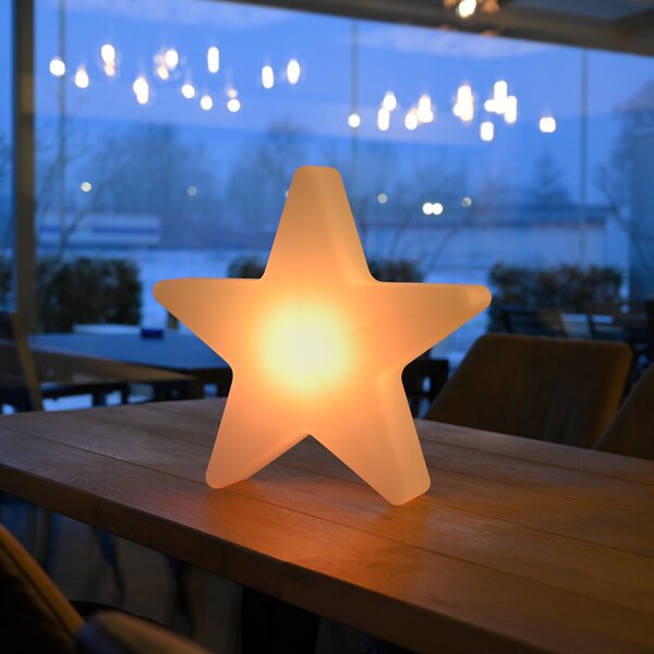 JUST LIGHT. GmbH Διακοσμητικό φωτιστικό LED με μπαταρία Star, ύψος 39,5 εκ., IP44, λευκό, RGBW, ρυθμιζόμενος, Λευκό, Σαλόνι / τραπεζαρία, Πλαστικό
