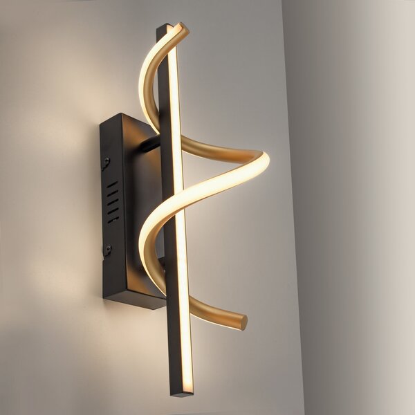 JUST LIGHT. GmbH Φωτιστικό τοίχου LED Emanda, μαύρο/χρυσό, σίδερο, αλουμίνιο, ρυθμιζόμενος, Μαύρο, Σαλόνι / τραπεζαρία, Μέταλλο