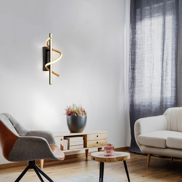 JUST LIGHT. GmbH Φωτιστικό τοίχου LED Emanda, μαύρο/χρυσό, σίδερο, αλουμίνιο, ρυθμιζόμενος, Μαύρο, Σαλόνι / τραπεζαρία, Μέταλλο