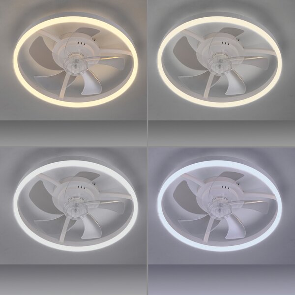 JUST LIGHT. GmbH Ανεμιστήρας οροφής LED Rita λευκός, CCT, τηλεχειριστήριο, Ø 50 cm, ρυθμιζόμενος, Λευκό, Σαλόνι / τραπεζαρία, Μέταλλο, σύγχρονο