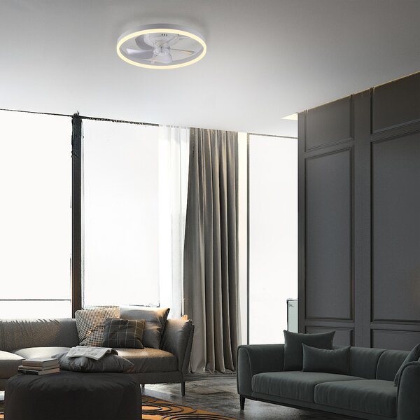 JUST LIGHT. GmbH Ανεμιστήρας οροφής LED Rita λευκός, CCT, τηλεχειριστήριο, Ø 50 cm, ρυθμιζόμενος, Λευκό, Σαλόνι / τραπεζαρία, Μέταλλο, σύγχρονο