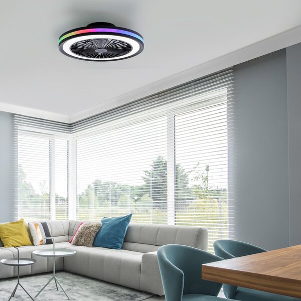 JUST LIGHT. GmbH Ανεμιστήρας οροφής LED Brandon, μαύρος, RGBW, CCT, Ø 46,5 cm, ρυθμιζόμενος, Μαύρο, Σαλόνι / τραπεζαρία, Πλαστικό, σύγχρονο