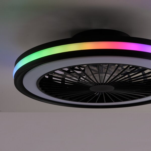 JUST LIGHT. GmbH Ανεμιστήρας οροφής LED Brandon, μαύρος, RGBW, CCT, Ø 46,5 cm, ρυθμιζόμενος, Μαύρο, Σαλόνι / τραπεζαρία, Πλαστικό, σύγχρονο