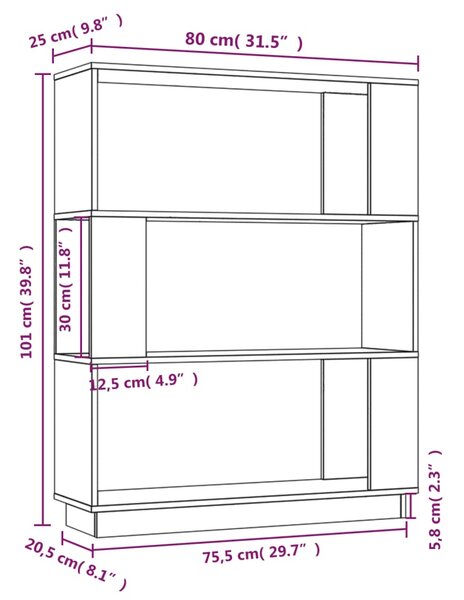 VidaXL Βιβλιοθήκη/Διαχωριστικό Χώρου Λευκό 80x25x101 εκ. Μασίφ Πεύκο