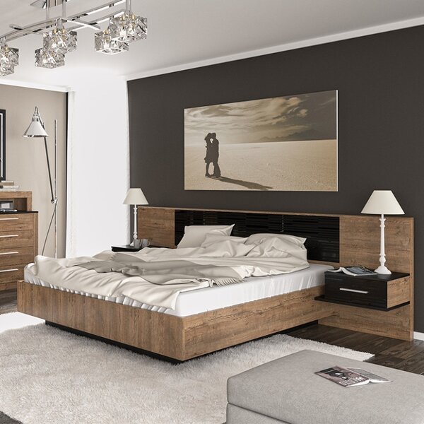 Κρεβάτι διπλό 160x200 cm Romilly 14381 Γυαλιστερό Καρυδί