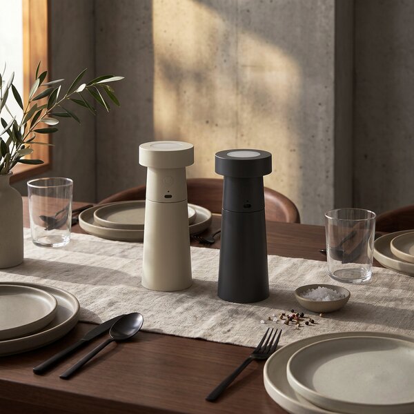 Lucande LED αλατιέρα και πιπεριέρα Salt & Pepper, σετ 2 τεμαχίων, Γκρι, Σαλόνι / τραπεζαρία, Πλαστικό, σύγχρονο