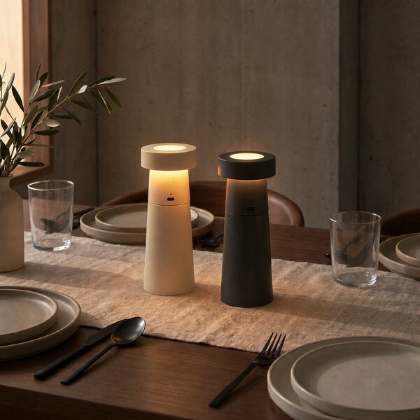 Lucande LED αλατιέρα και πιπεριέρα Salt & Pepper, σετ 2 τεμαχίων, Γκρι, Σαλόνι / τραπεζαρία, Πλαστικό, σύγχρονο