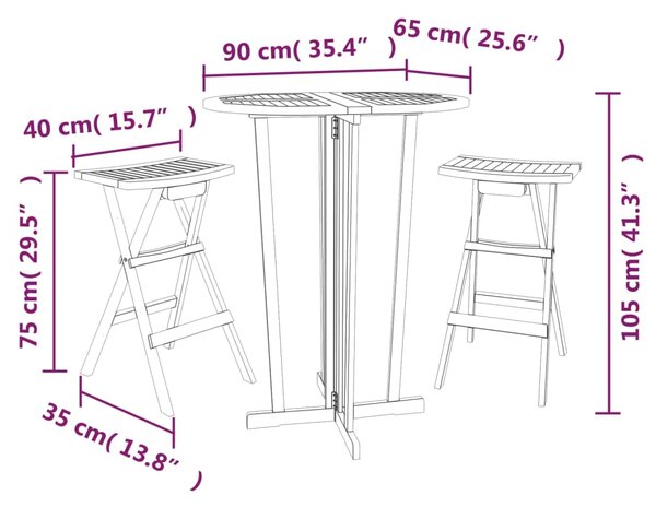 VidaXL Σετ Επίπλων Μπαρ Πτυσσόμενο 3 Τεμαχίων από Μασίφ Ξύλο Teak