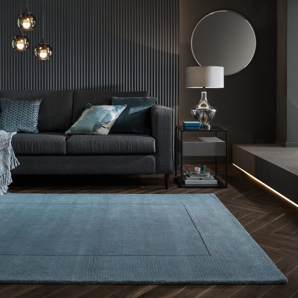 Χαλί Textured Wool Border Μπλε 160X230 cm, Flair Rugs