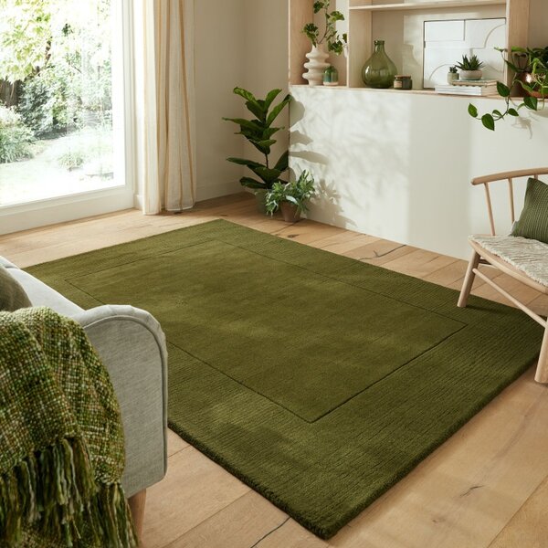Χαλί Textured Wool Border Πράσινο 120X170 cm, Flair Rugs