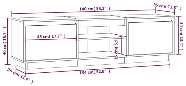 VidaXL Έπιπλο Τηλεόρασης Λευκό 140 x 35 x 40 εκ. από Μασίφ Ξύλο Πεύκου