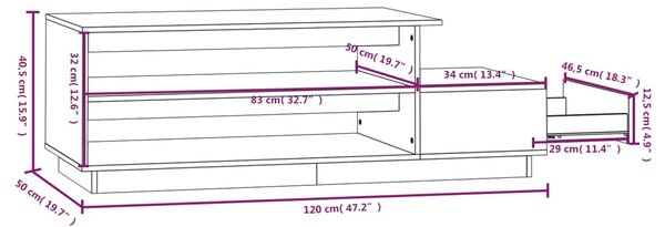 VidaXL Τραπεζάκι Σαλονιού Λευκό 120x50x40,5 εκ από Μασίφ Ξύλο Πεύκου