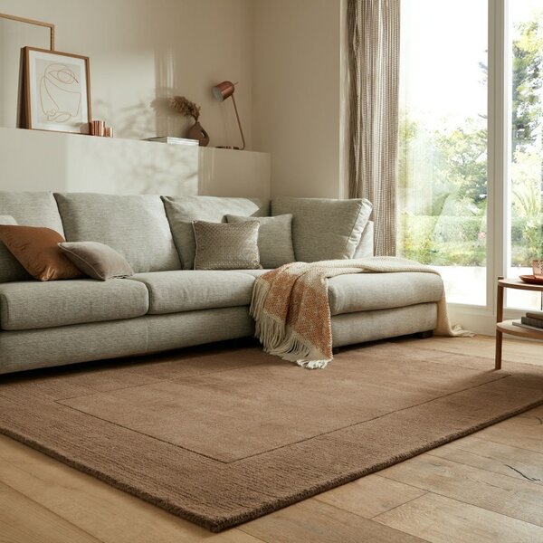 Χαλί Textured Wool Border Καφέ 120X170 cm, Flair Rugs