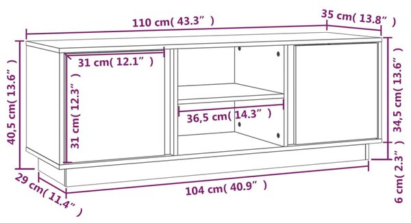 VidaXL Έπιπλο Τηλεόρασης 110 x 35 x 40,5 εκ. από Μασίφ Ξύλο Πεύκου