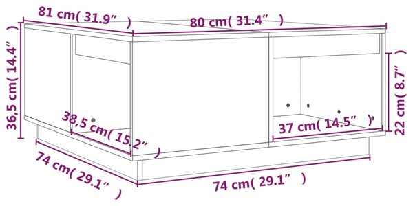 VidaXL Τραπεζάκι Σαλονιού Καφέ Μελί 80x81x36,5 εκ. Μασίφ Ξύλο Πεύκου