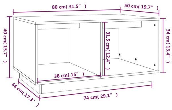 VidaXL Τραπεζάκι Σαλονιού 80 x 50 x 40 εκ. από Μασίφ Ξύλο Πεύκου