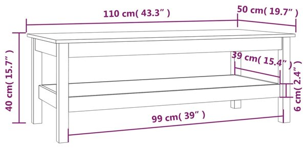 VidaXL Τραπεζάκι Σαλονιού Γκρι 110x50x40 εκ. από Μασίφ Ξύλο Πεύκου