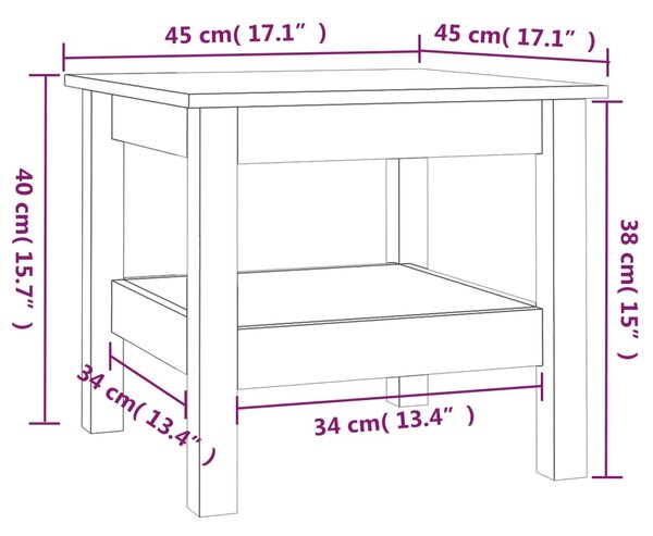 VidaXL Τραπεζάκι Σαλονιού Μαύρο 45 x 45 x 40 εκ. από Μασίφ Ξύλο Πεύκου