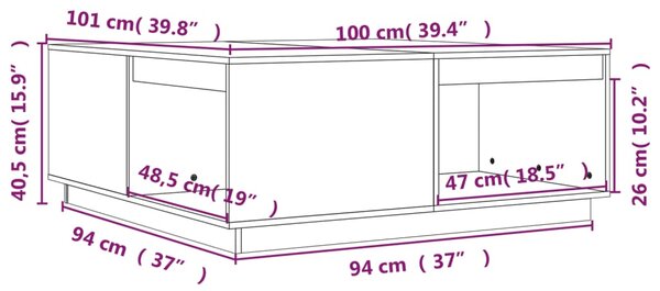 VidaXL Τραπεζάκι Σαλονιού Καφέ Μελί 100x101x40,5 εκ. Μασίφ Ξύλο Πεύκου