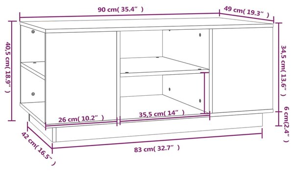 VidaXL Τραπεζάκι Σαλονιού Μαύρο 90x49x40,5 εκ. από Μασίφ Ξύλο Πεύκου