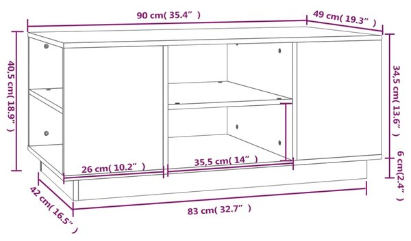 VidaXL Τραπεζάκι Σαλονιού Γκρι 90 x 49 x 40,5 εκ. Μασίφ Ξύλο Πεύκου